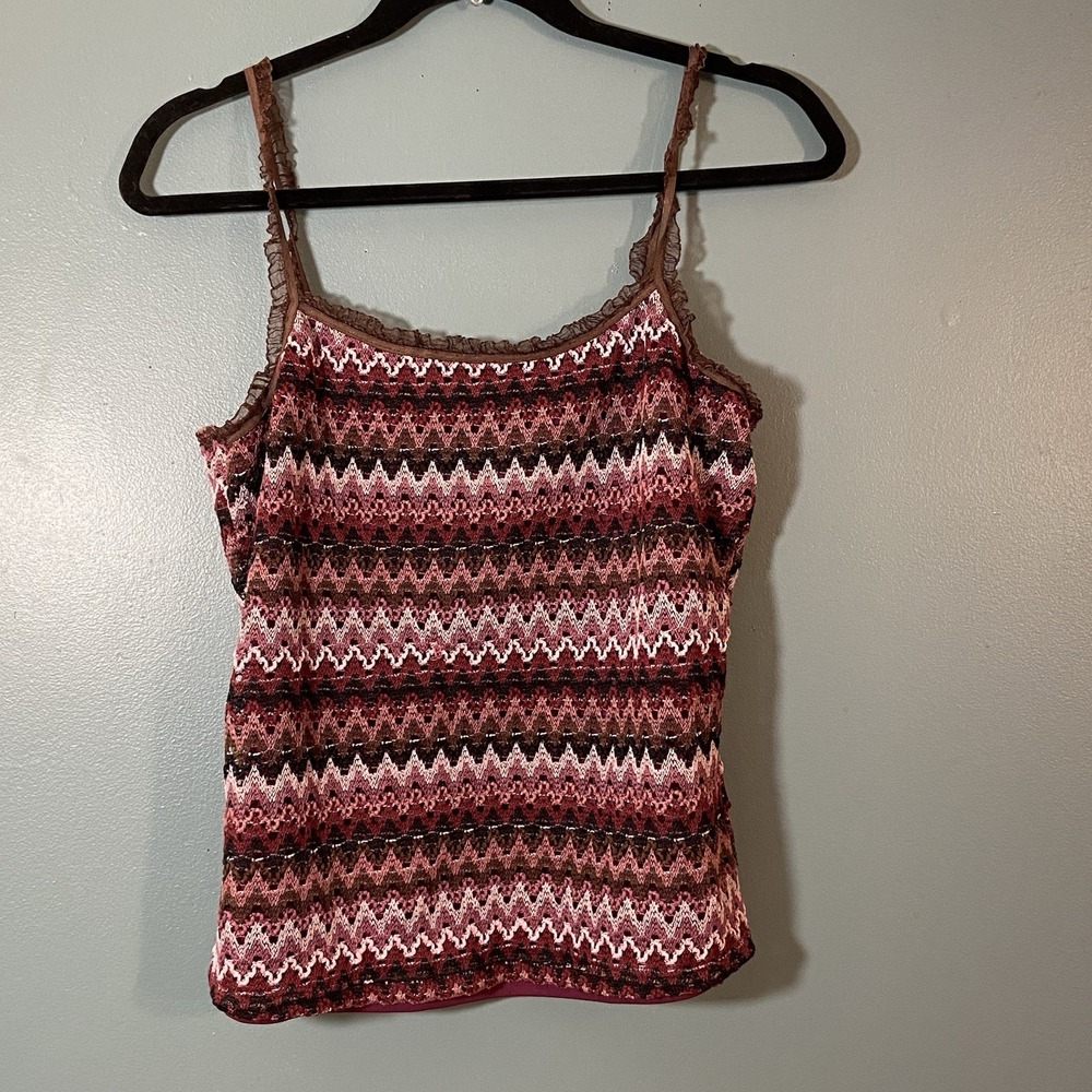 Y2K Vintage Crochet Tank Top Size Large‎ Studio Y Zigzag Colorful Retro Women's